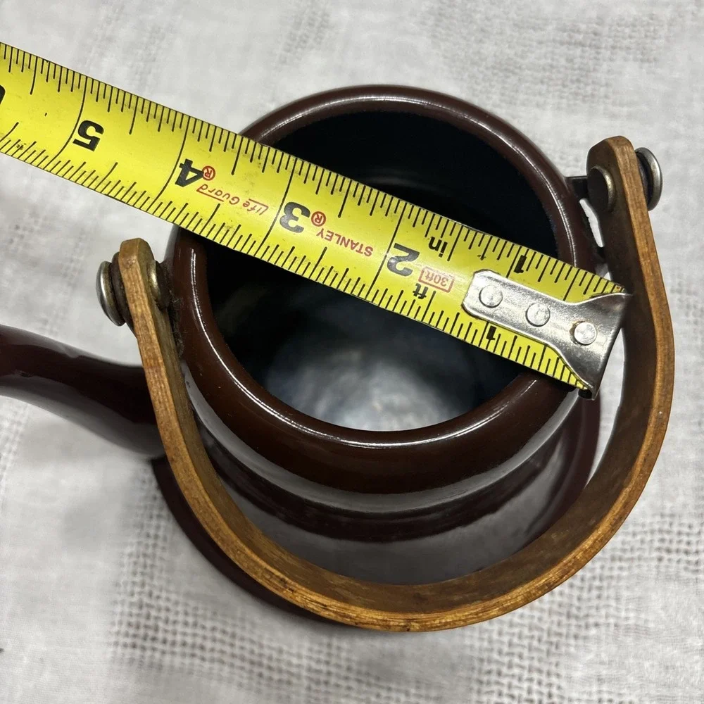 Pretty Shiny Rich Brown Enamel Ware Tea Kettle Metal Farmhouse Cottage Rustic